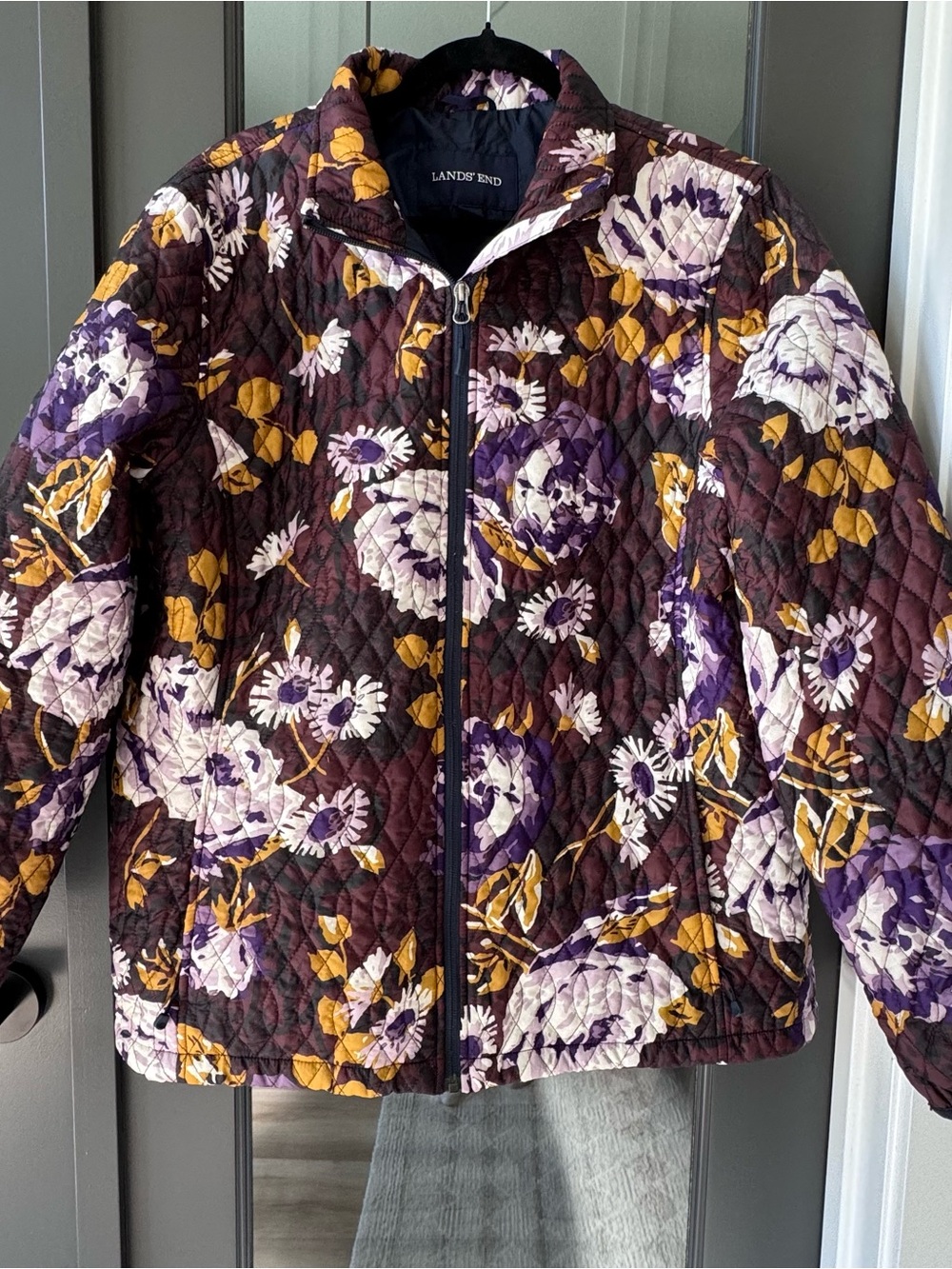 Lands' End Quilted Floral Zip Jacket Elevated Fall